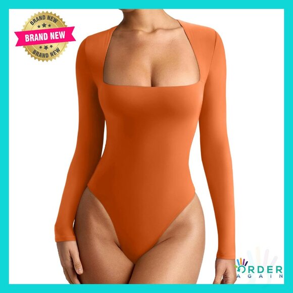 Lightweight Layering Bodysuit Square Neck Long Sleeve Sexy Slim Fit Chic